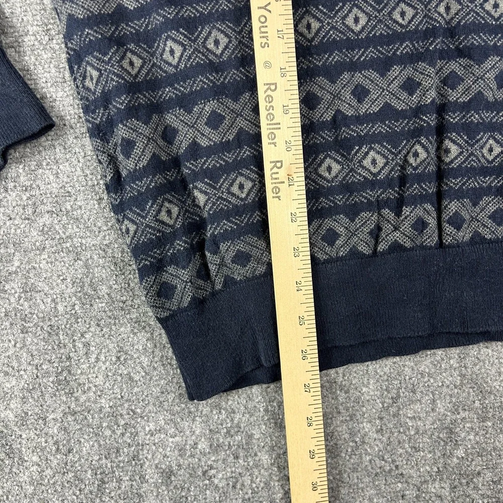 L.L.Bean Sweater Mens Medium Blue Fair Isle Quarter Zip Cotton Cashmere Pullover